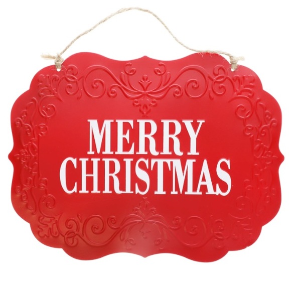 NWT Beautiful Holiday Red & White Merry Christmas Embossed Metal Decoration Sign - Picture 12 of 12